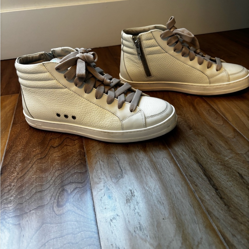 P448 Skate High-Top Sneakers white, iridescent tongue, pink laces EU 40 9.5 - Picture 3 of 5